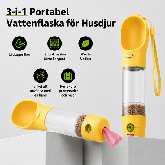 Den perfekta 3-i-1 vattenflaskan för ditt husdjur – håll din lurviga vän hydrerad och nöjd!